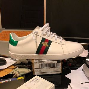 Gucci Ace Gold Bee Embroidered Sneaker Sz 11